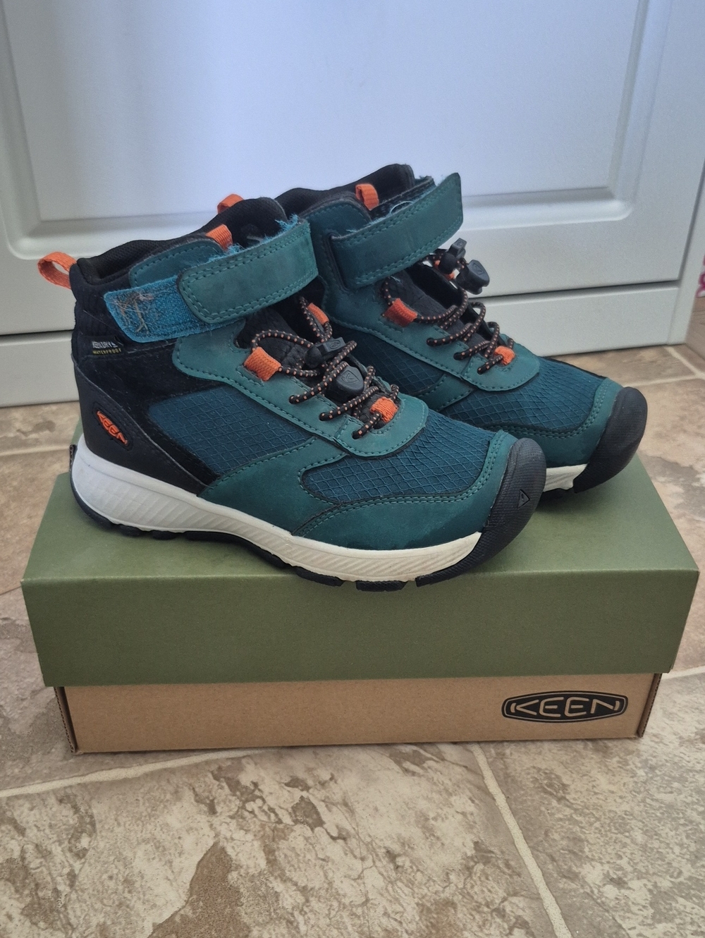 Keen Kids Teal with Orange Accent Mid-Top Hiking Boots
